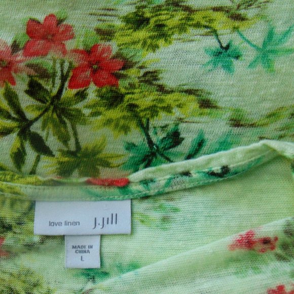 J. Jill love Linen Chartreuse Green Tropical Print T-Shirt L - Picture 6 of 7